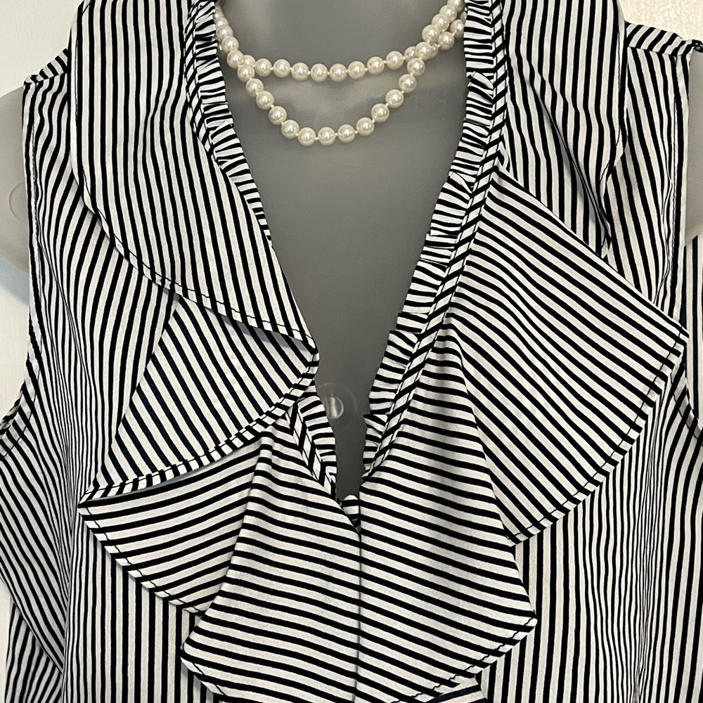 Black and White Striped Ruffle Blouse